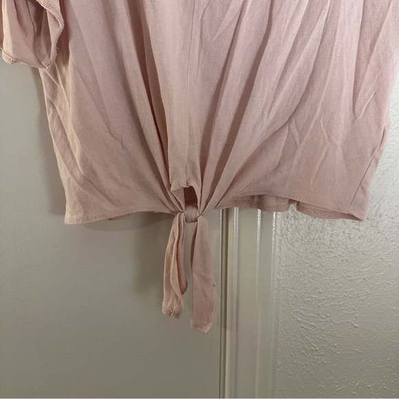 Light Blush Pink Ruffle Sleeve Top Blouse Target Medium Soft Flowy Tie Cropped - Picture 7 of 12